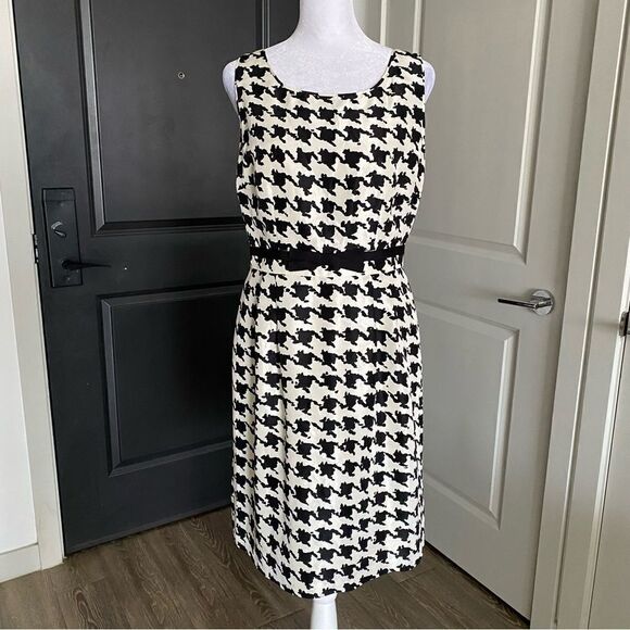 Kate Spade 100% Silk Black and White Houndstooth Preppy Sheath Dress Size 6 - Picture 1 of 10
